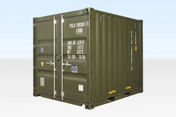 Home / 10FT CONTAINERS / 10ft x 8ft Shipping Container (One Trip) Green (RAL 6007)